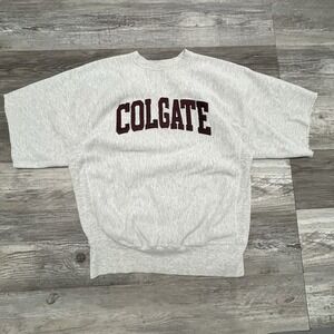 Vintage Champion Colgate University Short Sleeve Reverse Weave Sweatshirt L XL